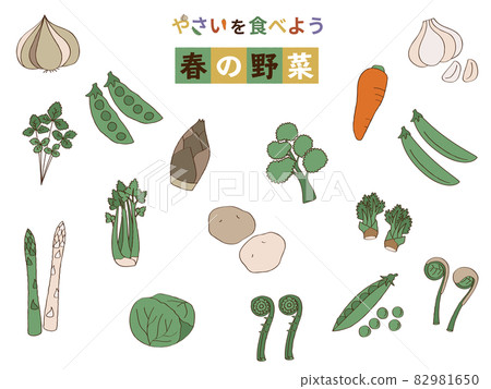 Spring vegetables and edible wild plants set 82981650
