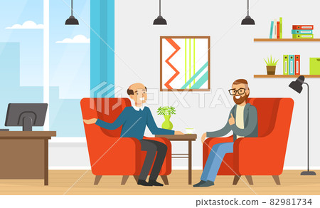 Appointment with Psychologist with Man Having Individual Therapy Vector Illustration 82981734