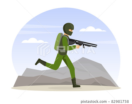 Man as Military Special Force in Uniform Running with Rifle Vector Illustration Man as Military Special Force in Uniform Running with Rifle Vector Illustration 82981738