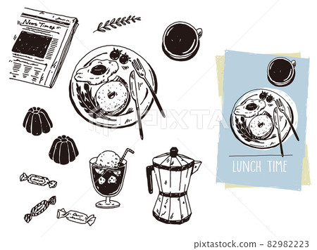 黑白,單調,線條藝術插圖:手寫,時尚,百吉餅,咖啡館,時尚,咖啡,canelé 黑白,單調,線條藝術插圖:手寫,時尚,百吉餅,咖啡館,時尚,咖啡,canelé 82982223