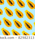 Papaya Fruit seamless pattern on blue background, flat lay, top view, Exotic Fruit Pattern, Food concept 82982313