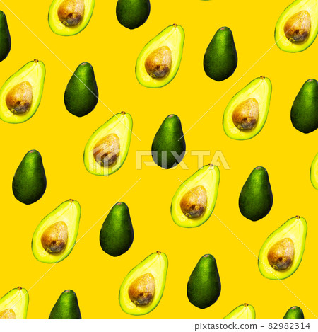 Seamless Pattern of Halves of Ripe Avocado on orange background, Healthy oily food, Keto diet Seamless Pattern of Halves of Ripe Avocado on orange background, Healthy oily food, Keto diet 82982314