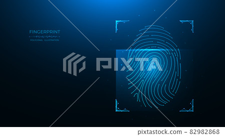 Fingerprint identification concept. Polygonal vector illustration of scanning biometric data on a dark blue background. Fingerprint identification concept. Polygonal vector illustration of scanning biometric data on a dark blue background. 82982868