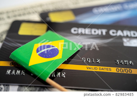 Brasil flag on credit card. Finance development, Banking Account, Statistics, Investment Analytic research data economy, Stock exchange trading, Business company concept. 82983485