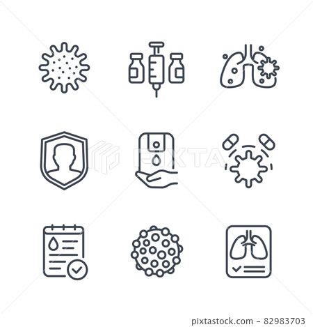 virus, covid 19 or coronavirus line icons set virus, covid 19 or coronavirus line icons set 82983703