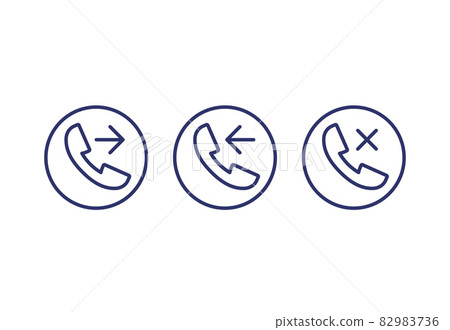 phone call, incoming, outgoing, missed line icons phone call, incoming, outgoing, missed line icons 82983736