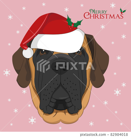 Christmas greeting card. English Mastiff dog… - Stock Illustration