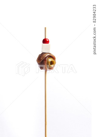 Canape with cheese, olives and anchovy fillet Canape with cheese, olives and anchovy fillet 82984233