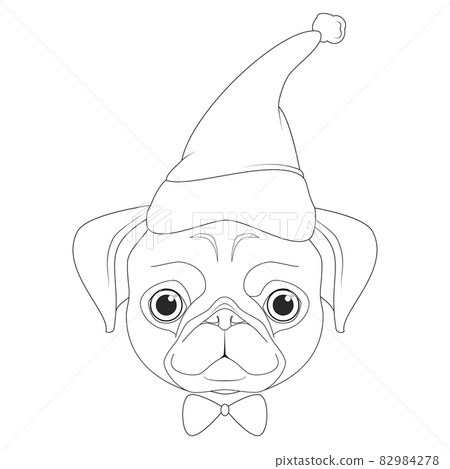 Christmas greeting card for coloring. Pug dog with Santa's hat 82984278