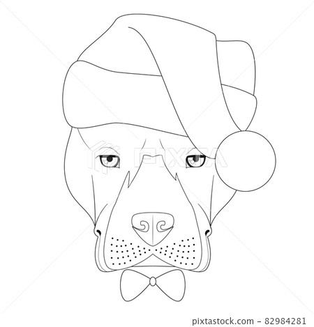 Christmas greeting card for coloring. American Staffordshire Terrier dog with Santa's hat 82984281
