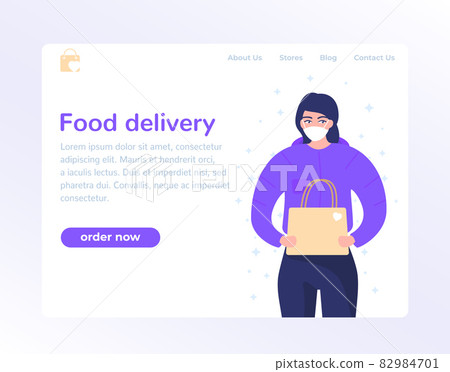 Food delivery landing page design with courier 82984701