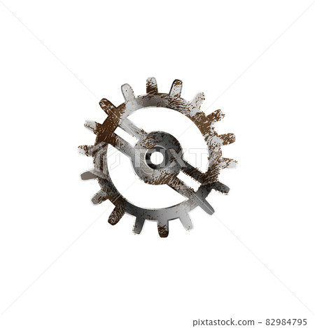 Glossy metal cogwheel with detailed rust isolated on white 82984795