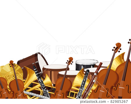 Frame with orchestral instruments lined up_Illustration 82985267