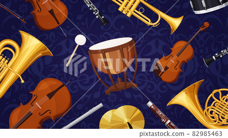Background illustration of orchestral instruments lined up_16: 9 82985463