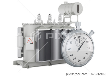 Stopwatch with oil-filled transformer, 3D rendering Stopwatch with oil-filled transformer, 3D rendering 82986902