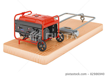 Gasoline generator inside mousetrap, 3D rendering Gasoline generator inside mousetrap, 3D rendering 82986940