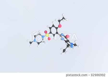 Sildenafil molecule made with balls, scientific molecular model. 3D rendering 82986992