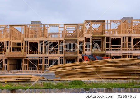 Framing beam of new house under construction home framing 82987615