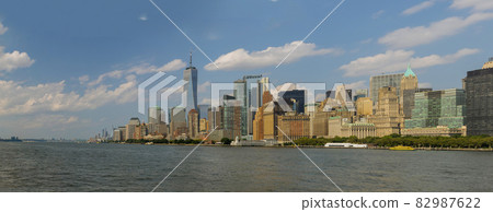 Panorama view Lower Manhattan of cityscape and famous skyscrapers in New York City 82987622