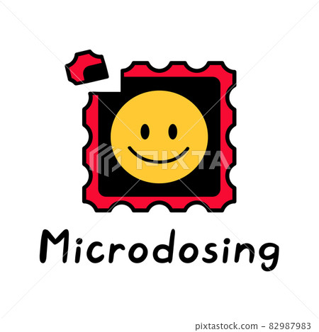Acid lsd paper blotter mark with smile face. Microdosing quote. Vector hand drawn doodle style cartoon illustration. Trippy acid, lsd mark, microdosing therapy concept 82987983