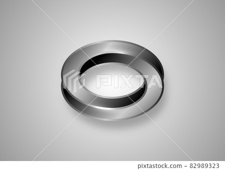 Mobius 3D strip. Spatial figure with upturned surfaces. Optical illusion with dual circular contour. Logo symbolizing turnover, repeatability, recurrence, infinity. Metallic icon Vector isolated Mobius 3D strip. Spatial figure with upturned surfaces. Optical illusion with dual circular contour. Logo symbolizing turnover, repeatability, recurrence, infinity. Metallic icon Vector isolated 82989323