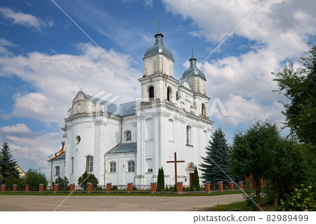 Old ancient catholic church of the Holy Trinity in the agro town Dunilovichi, Vitebsk region, Belarus. Old ancient catholic church of the Holy Trinity in the agro town Dunilovichi, Vitebsk region, Belarus. 82989499