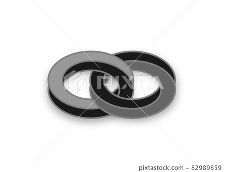 Double Mobius 3D strip. Spatial figure with upturned surfaces. Optical illusion with dual circular contour. Logo symbolizing turnover, repeatability, recurrence, infinity. Vector icon isolated 82989859