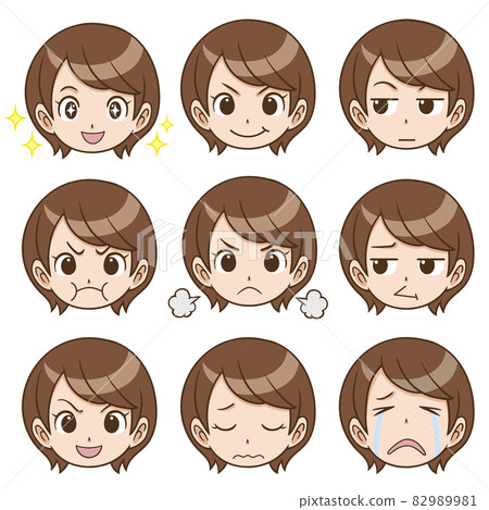 Illustration material: Female facial expression... - Stock Illustration ...