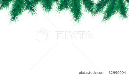 Christmas and New Year vector banner template. Fir tree branches border with winter decor on transparent 82990004