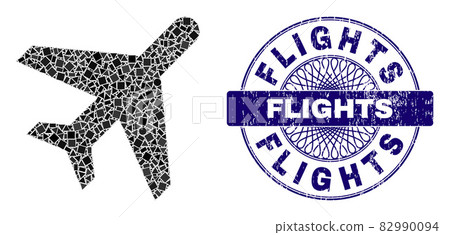 Distress Flights Stamp Seal and Geometric Airplane Mosaic 82990094