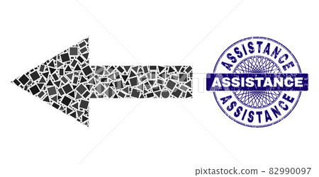 Grunge Assistance Badge and Geometric Arrow Left Mosaic 82990097
