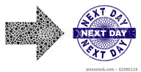 Grunge Next Day Stamp Seal and Geometric Arrow Right Mosaic Grunge Next Day Stamp Seal and Geometric Arrow Right Mosaic 82990128