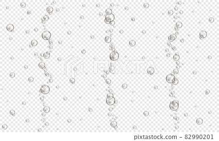Oxygen bubbles on transparent background. Fizzy carbonated drink, seltzer, beer, soda, cola, lemonade, champagne texture. Water air stream in sea or aquarium. Vector realistic illustration Oxygen bubbles on transparent background. Fizzy carbonated drink, seltzer, beer, soda, cola, lemonade, champagne texture. Water air stream in sea or aquarium. Vector realistic illustration 82990201