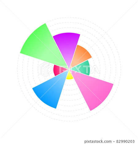 Circle chart template. Wheel diagram with 8 colorful segments of different sizes. Statistical data visualization layout. Business iInfographic design example. Vector illustration Circle chart template. Wheel diagram with 8 colorful segments of different sizes. Statistical data visualization layout. Business iInfographic design example. Vector illustration 82990203