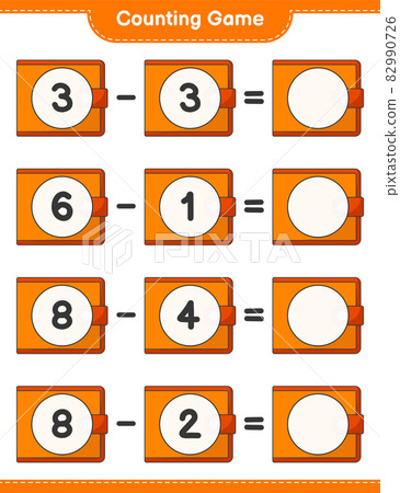 Counting game, count the number of Wallet and write the result. Educational children game, printable worksheet, vector illustration Counting game, count the number of Wallet and write the result. Educational children game, printable worksheet, vector illustration 82990726