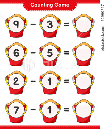 Counting game, count the number of Sand Bucket and write the result. Educational children game, printable worksheet, vector illustration 82990727