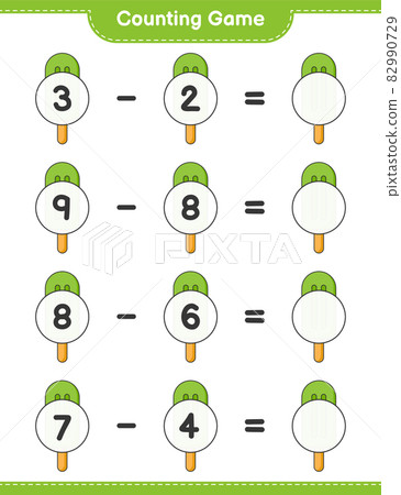 Counting game, count the number of Ice Cream and write the result. Educational children game, printable worksheet, vector illustration Counting game, count the number of Ice Cream and write the result. Educational children game, printable worksheet, vector illustration 82990729