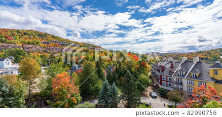 Aerial view of Mont Tremblant Resort in autumn. Mont-Tremblant, Quebec, Canada. Aerial view of Mont Tremblant Resort in autumn. Mont-Tremblant, Quebec, Canada. 82990756