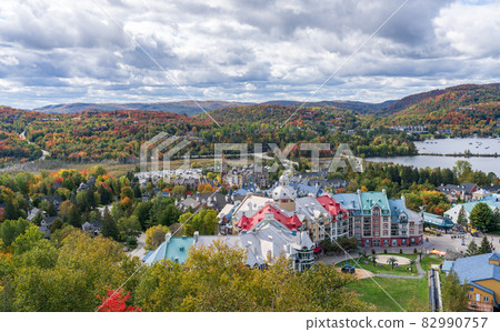 Aerial view of Mont Tremblant Resort in autumn. Mont-Tremblant, Quebec, Canada. Aerial view of Mont Tremblant Resort in autumn. Mont-Tremblant, Quebec, Canada. 82990757