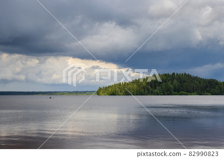 Picturesque landscape of a forest lake 82990823