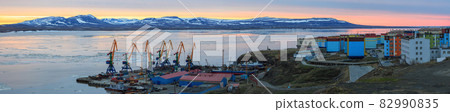 Panorama of a port town in the Arctic 82990835