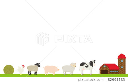 Illustration of livestock lined up in a row 82991183