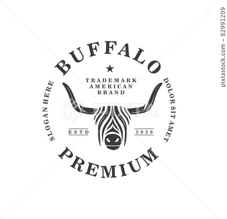 Long Hair african Buffalo Logo Design vector illustration Vintage black silhouette 82991209