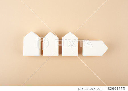 Flat lay with four white make up sponges on pastel beige background 82991355
