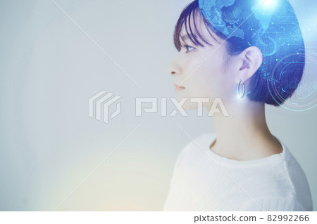 Refreshing image graphics of a woman relaxing in a white space 82992266