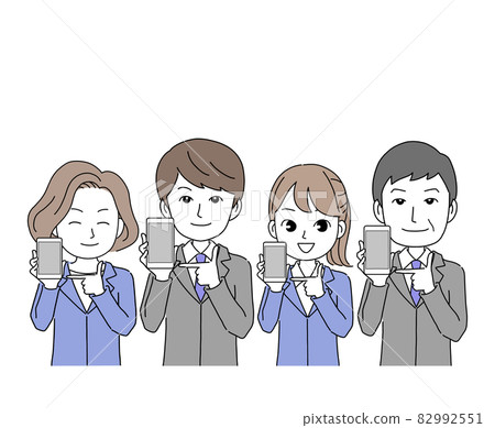 四位商務人士介紹智能手機的插圖素材 四位商務人士介紹智能手機的插圖素材 82992551