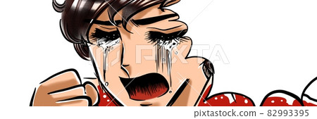 70's Shojo Manga A handsome boy with a natural perm holding a fist and crying 82993395