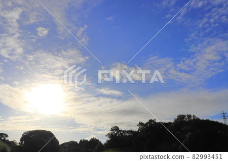 早晨的天空,太陽,雲彩,樹木 早晨的天空,太陽,雲彩,樹木 82993451