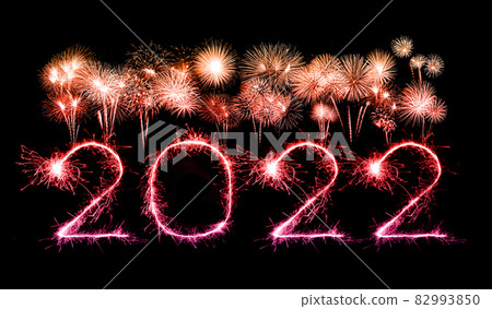 2022 happy new year fireworks written sparkling at night 82993850