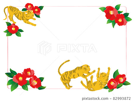 Illustration of the tiger and camellia of the 2022 New Year's zodiac Illustration of the tiger and camellia of the 2022 New Year's zodiac 82993872